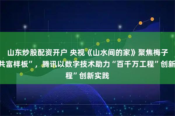 山东炒股配资开户 央视《山水间的家》聚焦梅子寨“共富样板”，腾讯以数字技术助力“百千万工程”创新实践